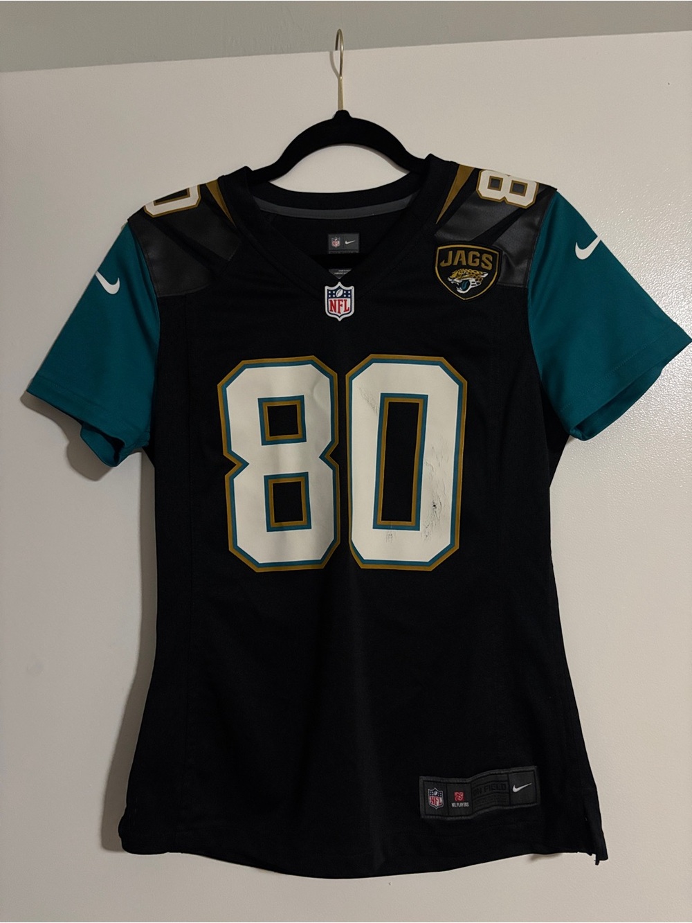 Nike Black and Teal Jacksonville Jaguars #80 Women’s Football Jersey